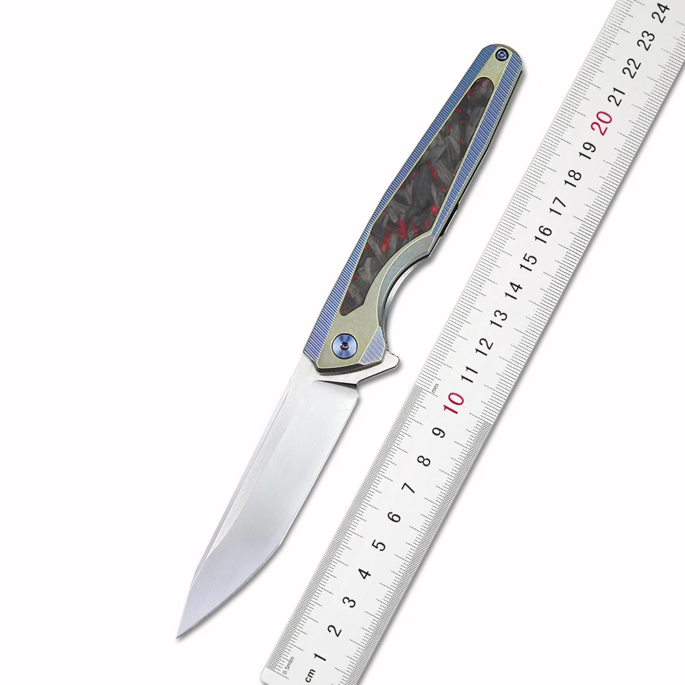 

New Folding CPM S35VN Blade Titanium + Two-color Carbon Fiber Handle Bearing Outdoor Tactical Hunting Kitchen Knife EDC Tool