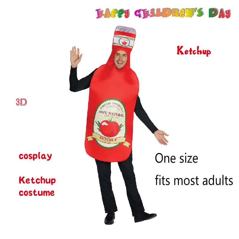 Мужские вечерние костюмы на Хэллоуин забавные Косплей Красный томатный кетчуп