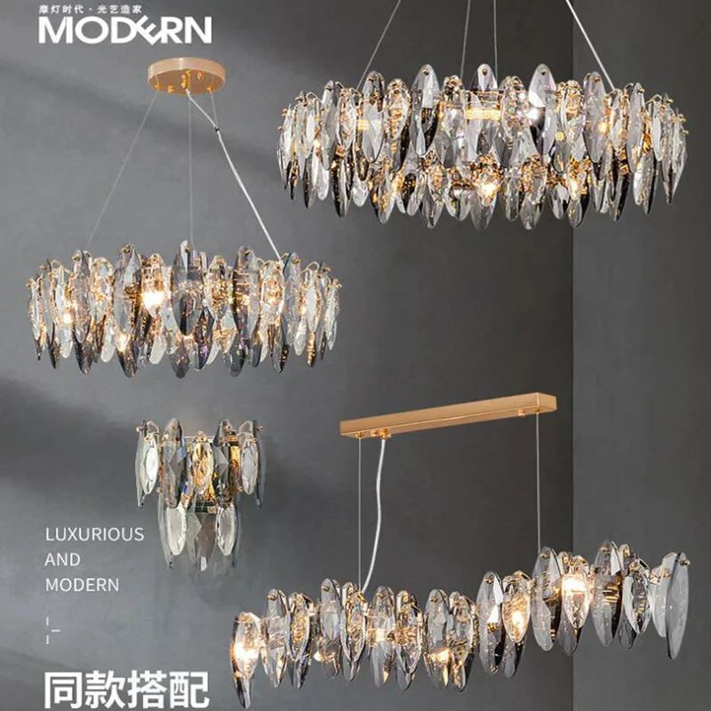 

Modern Round Clear Crystal Chandelier Light Luxury LED Pendant Lamp For Living Dining Room Kitchen Indoor Light Fixtures