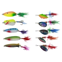 10pcs spoon lures spinner kit with feather treble hooks for pike bass rotation fishing sequins hard bait artificial tackle