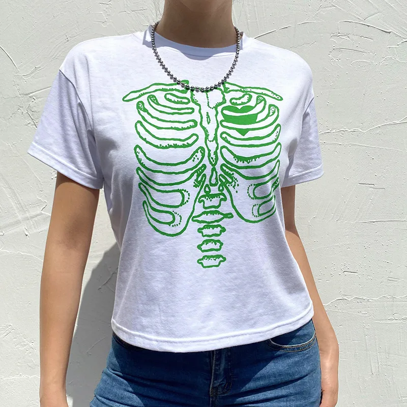 

punk streetwear 90s vintage short-sleeved T-shirt female gothic Harajuku sternum graphic print aesthetic crop top summer slim