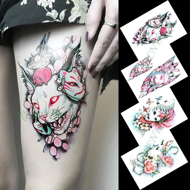 Водостойкая Временная тату наклейка красный розовый синий разные цвета цветы