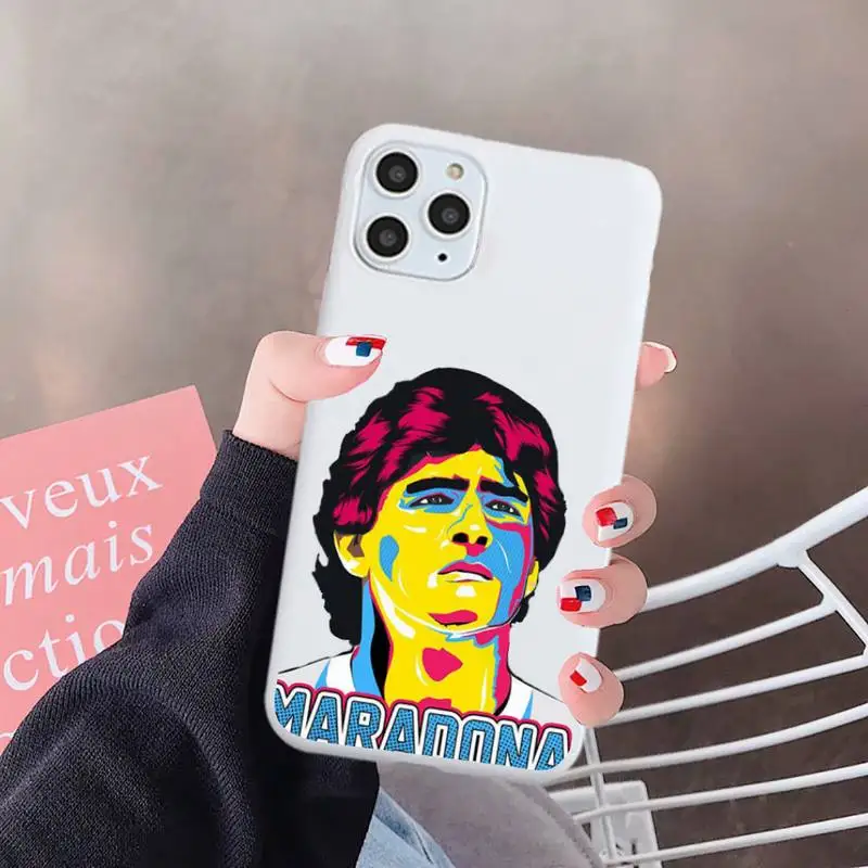 

caetoon Maradona Phone Case White Candy Color for iPhone 6 7 8 11 12 s mini pro X XS XR MAX Plus