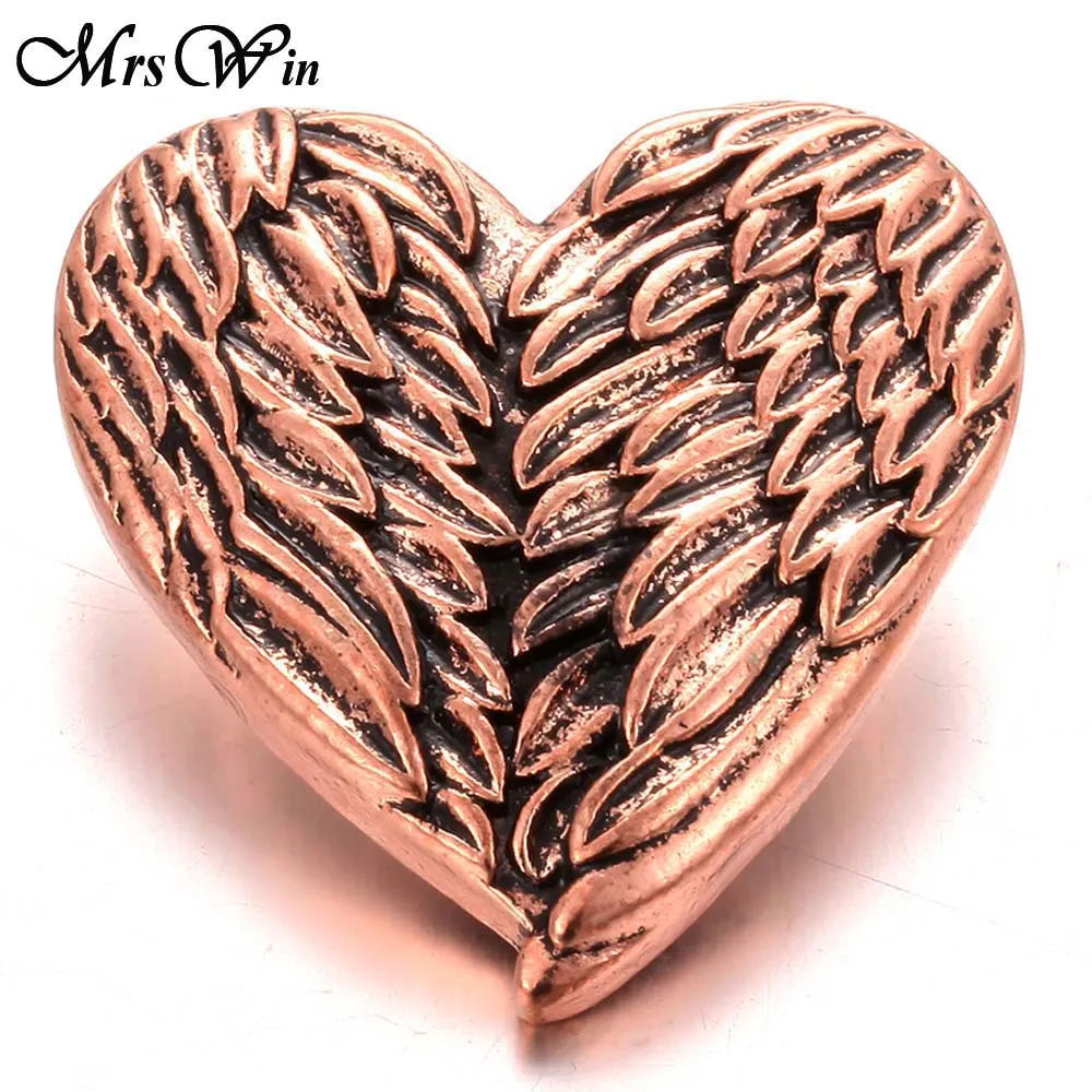 6pcs/lot New Snap Button Jewelry Vintage Angel Wings Gold Silver color 18mm Metal Buttons Fit Bracelet for Women Men - купить по