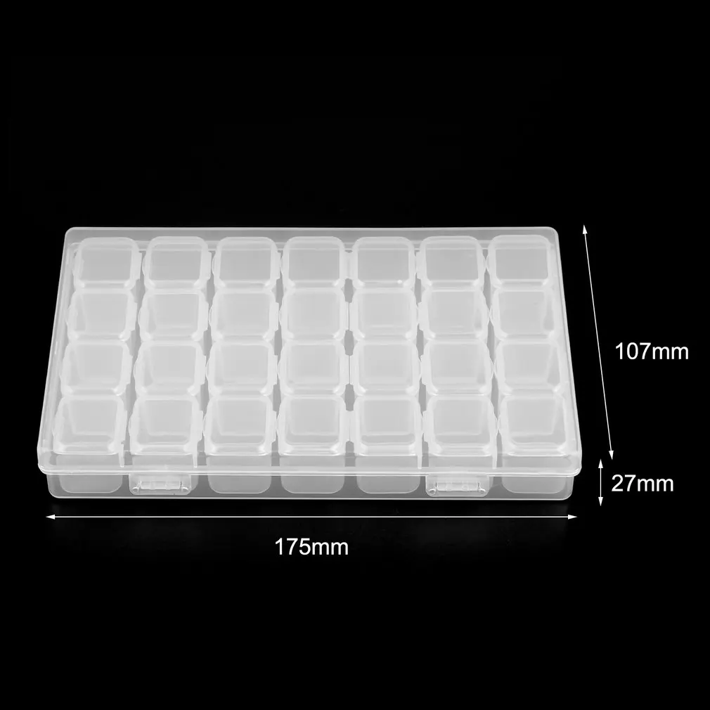 

New 28 Slots Clear Plastic Rhinstone Beads Holder Storage Box For Nail Art Manicure Tools Jewelry Display Case Organizer