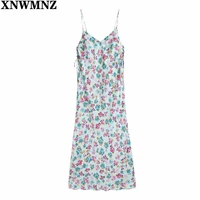 xnwmnz 2021 summer camisole dress women floral printed v neck dresses female party vestido elegant girls backless causal outfits