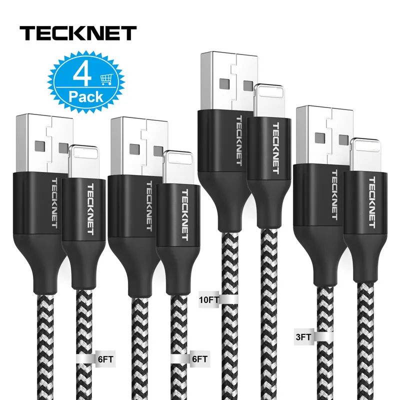 TeckNet 4 упаковки зарядный кабель премиум класса для USB кабели iPhone 11 PRO MAX 8 7 6 6s Plus XR XS