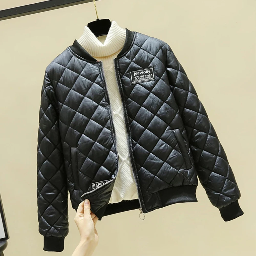 Autumn Jacket Women's Winter Parkas Lady Short Bomber Jackets Female Casual Down Padded Coats 2021 Rhombus Pattern Outerwear