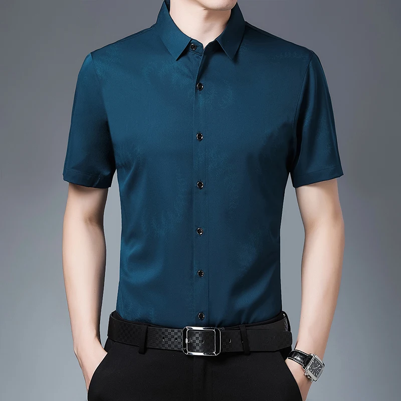 Мужская рубашка с коротким рукавом BROWON Тонкая Повседневная приталенная