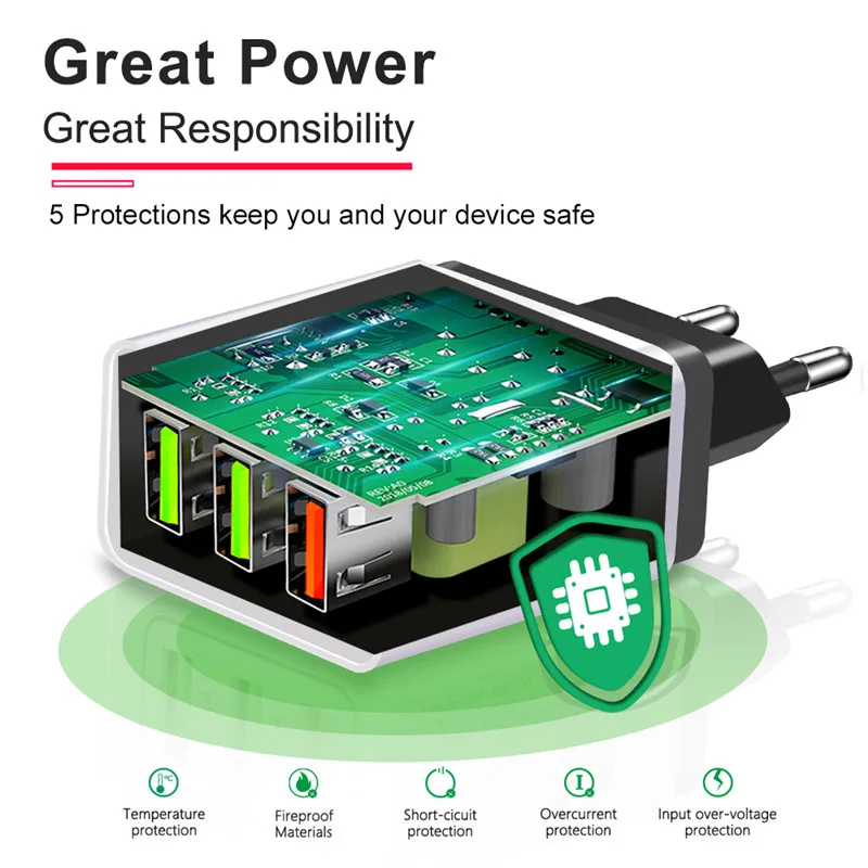 3 порта быстрой зарядки 0 USB зарядное устройство адаптер питания для мобильных