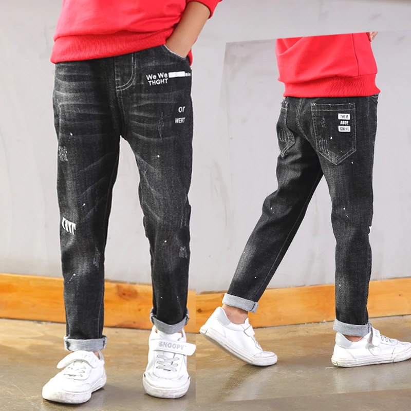 Детская одежда Длинные Стильные хлопковые джинсы для мальчиков осенне-весенние