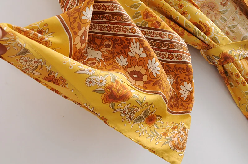 Женское кимоно с цветочным принтом винтажное богемное Макси-платье в стиле бохо