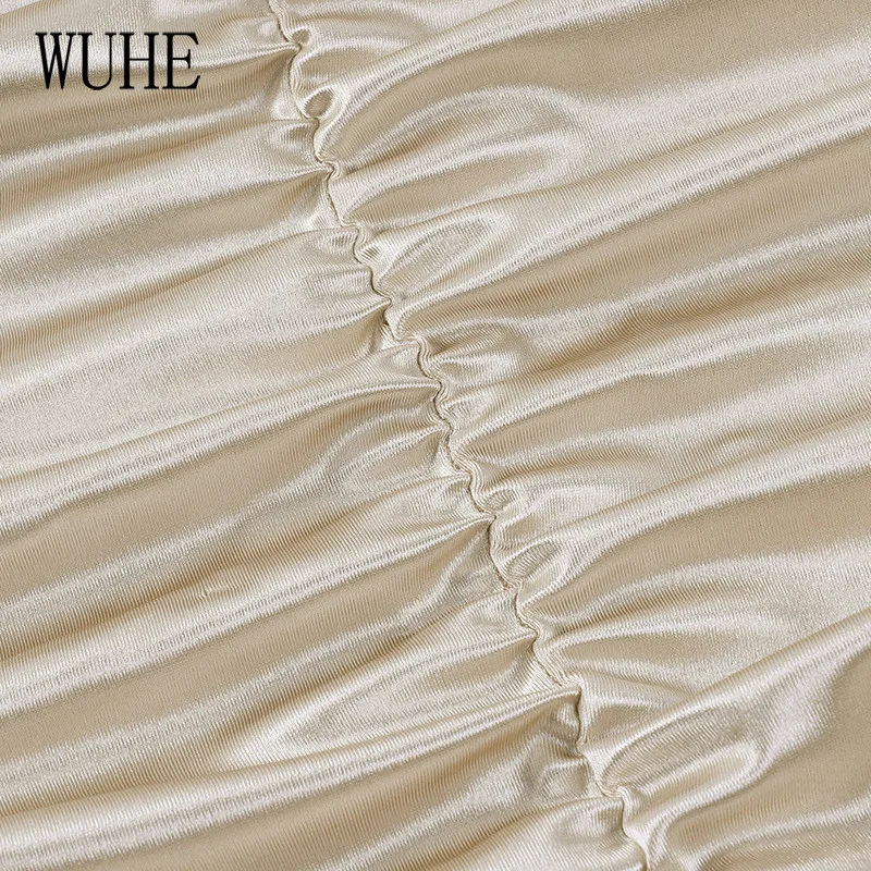 

WUHE Elegant Women Skinny Dresses Hollow Out Pleated Spaghetti Strap Breast Wrap Sleeveless Off Shoulder Party Club Bodycon