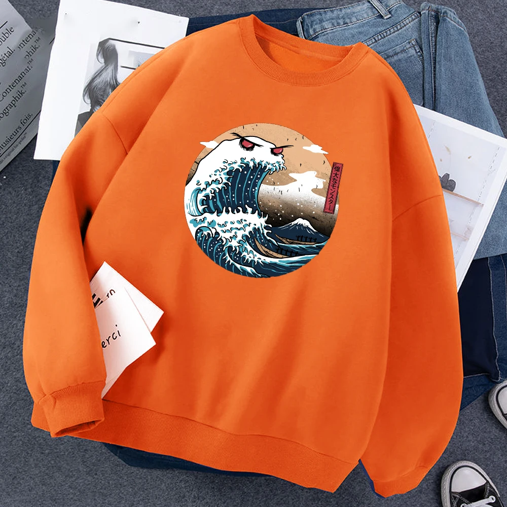 

The Great Monster Of Kanagawa Men Sweatshirts Casual Funny Graphic Sweatshirt Simple Cartoon Manga Men Hoodie Autumn Long Sleeve