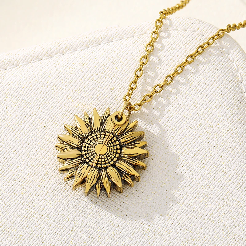 Sunflower Necklace: Double-Sided You Are My Sunshine Pendant for Women/Men - Open Locket Necklace - Bijoux Femme Collares De Moda image 3