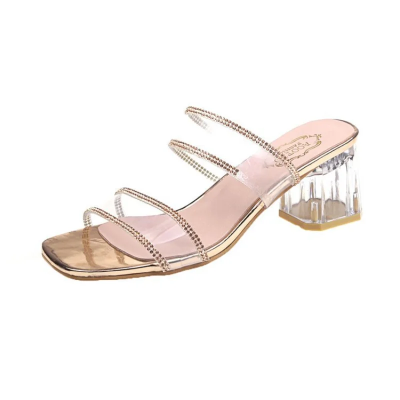 

Sandals and Slippers Women's Sexy Rhinestone Pvc with Ladies Slippers In A Straight-line Fashion