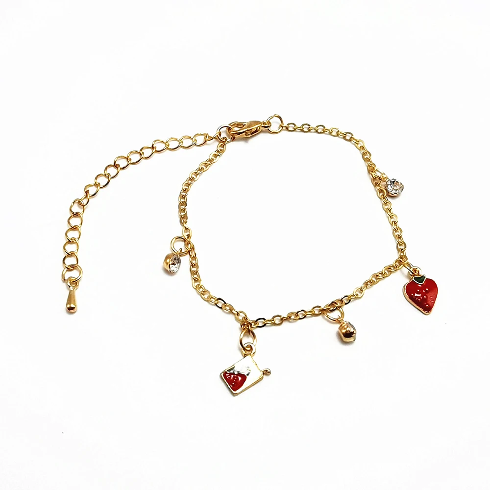 

Korean Fruit Strawberry Bangle Bracelets Women Girls Elegant Chain Cubic Zirconia Charm Pendant Bracelet Jewelry Birthday Gifts