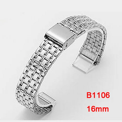 B1106 10 мм, 12 мм, 14 мм, 16 мм, 18 мм, нержавеющая сталь, ремешок для часов, браслет для часов, застежка-бабочка, серебряная пряжка для женщин и мужчин - Цвет ремешка: B1106