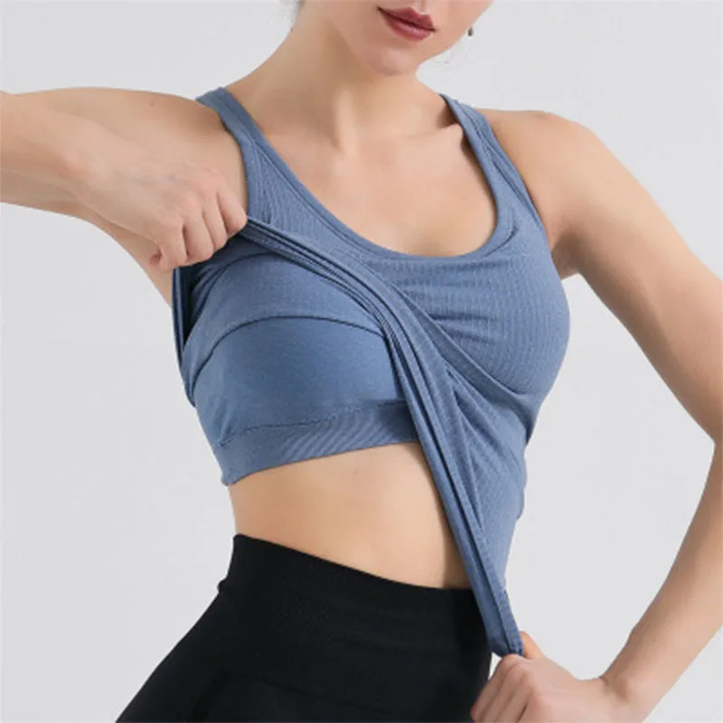 

SALSPOR Fitness Yoga Sports Shirts Women Solid Breathable Vest with chest pad High Elastics Running Workout Activewear Tops