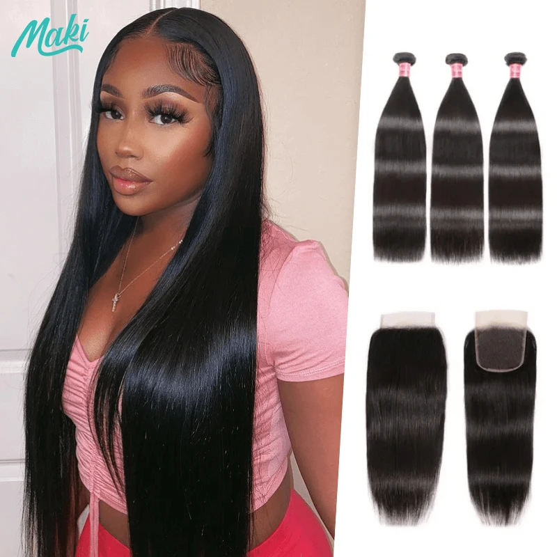 Straight Bundles With Closure Cheap 4x4 Lace Closure Brazilian Human Hair Weave 3 4 Bundles with Frontal Remy Hair Extension