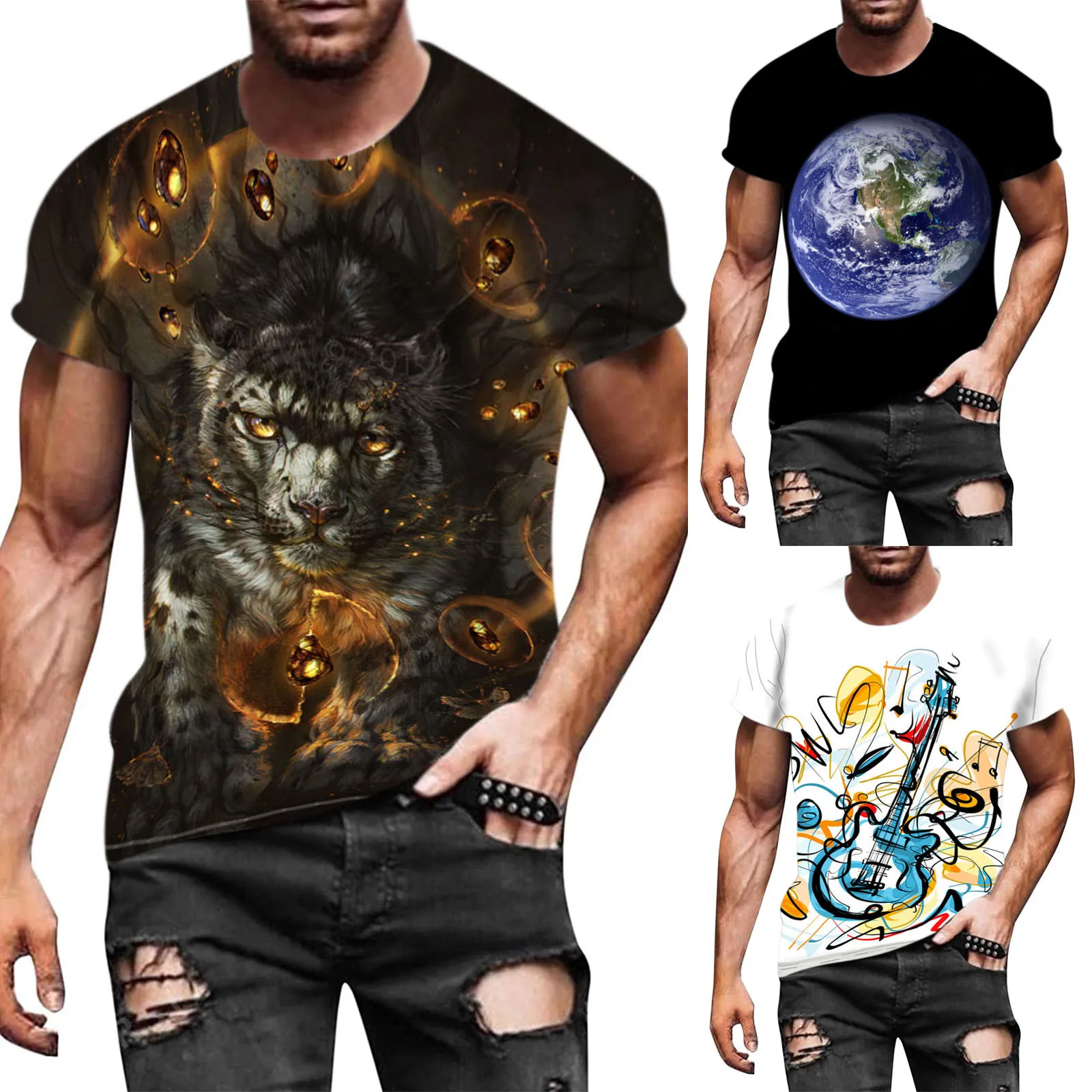 

2021 Color printing men's T-shirt fashion Animal Cartoon O-neck pullover men's 3D T-shirt футболка мужская