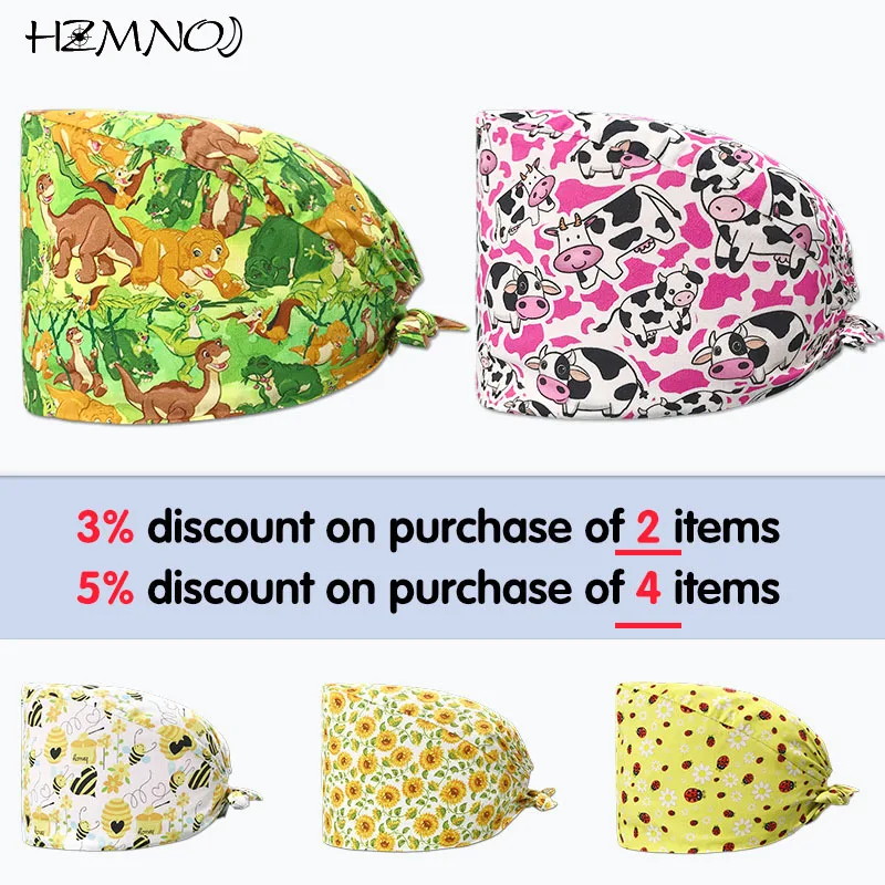 

Высококачественная Абсорбирующая шапочка для медсестры с мультяшным принтом, красивая спа лабораторная Регулируемая хирургическая шапоч...