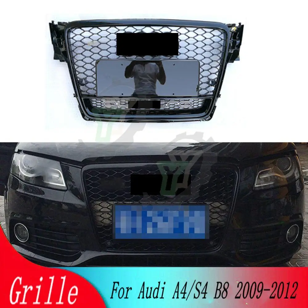 

Bright black sports hexagonal mesh honeycomb front grille For Audi A4/S4 B8 2009 2010 2011 2012 (for RS4 style) racing grill