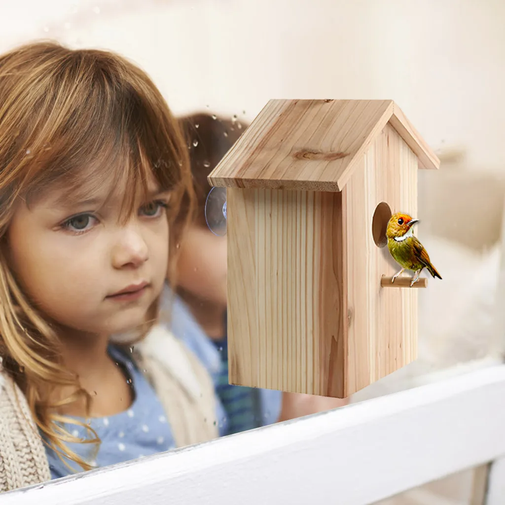 

Wood Bird Nests Outdoor Suction Cup Visible Bird Home Garden Window Birdhou Wooden Bird House Bird Feeding And Nesting