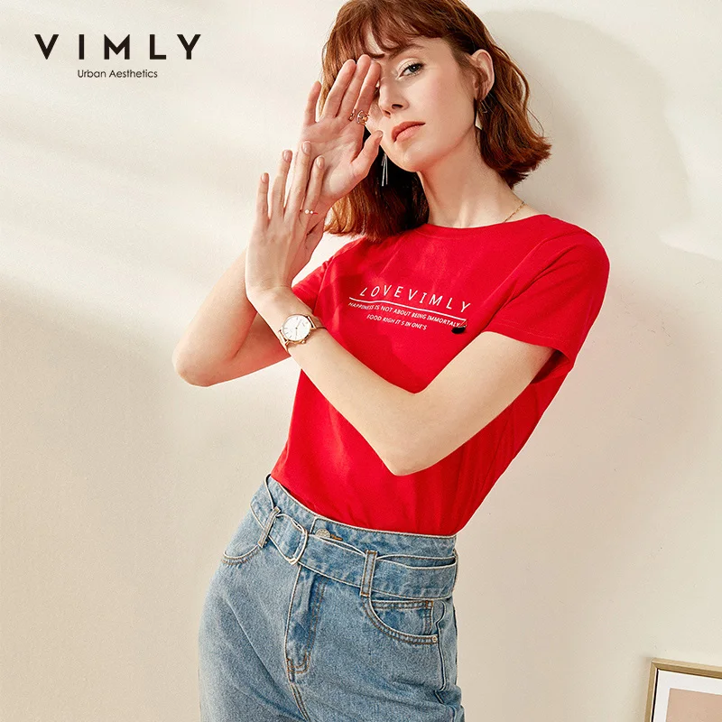 Женская хлопковая футболка с короткими рукавами Vimly Повседневная Свободная