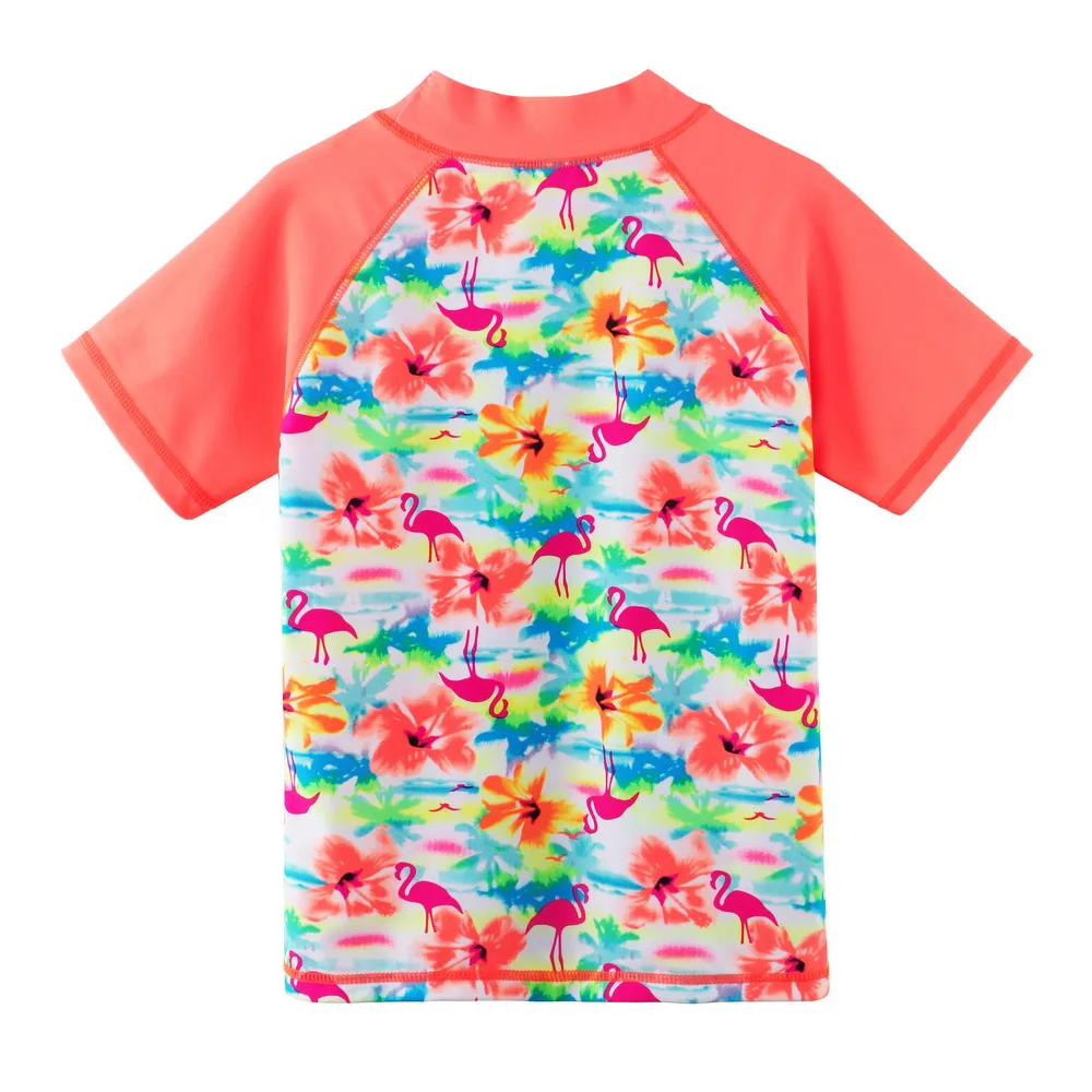 BAOHULU 3-10 Years Children Swimsuit Two Pieces Orange Flower Birds Pattern Short Sleeve Beach Wear UV Protection Swimwear | Спорт и