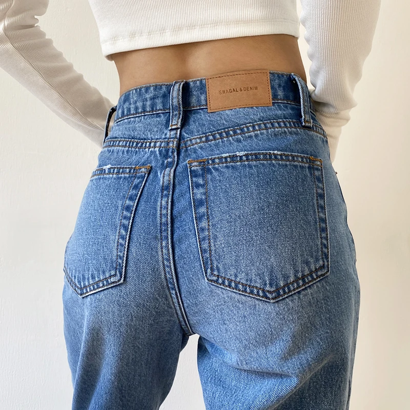 

Women's Jeans Baggy Jeans For Women 2020 Mom Jeans High Waist Blue Loose Washed Fashion Straight Denim Pants Vintage Streetwear