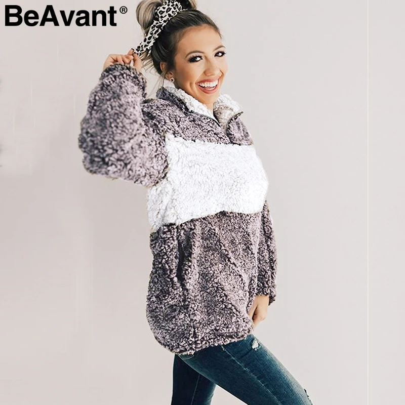 BeAvant свободный свитер с длинными рукавами и принтом на молнии для женщин 2019 Осень