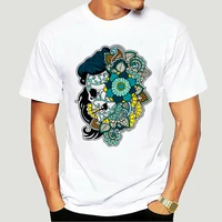 special 2018 t shirt flower skull print tops tees for men male breathable cotton fabric clothing coupons 3651x