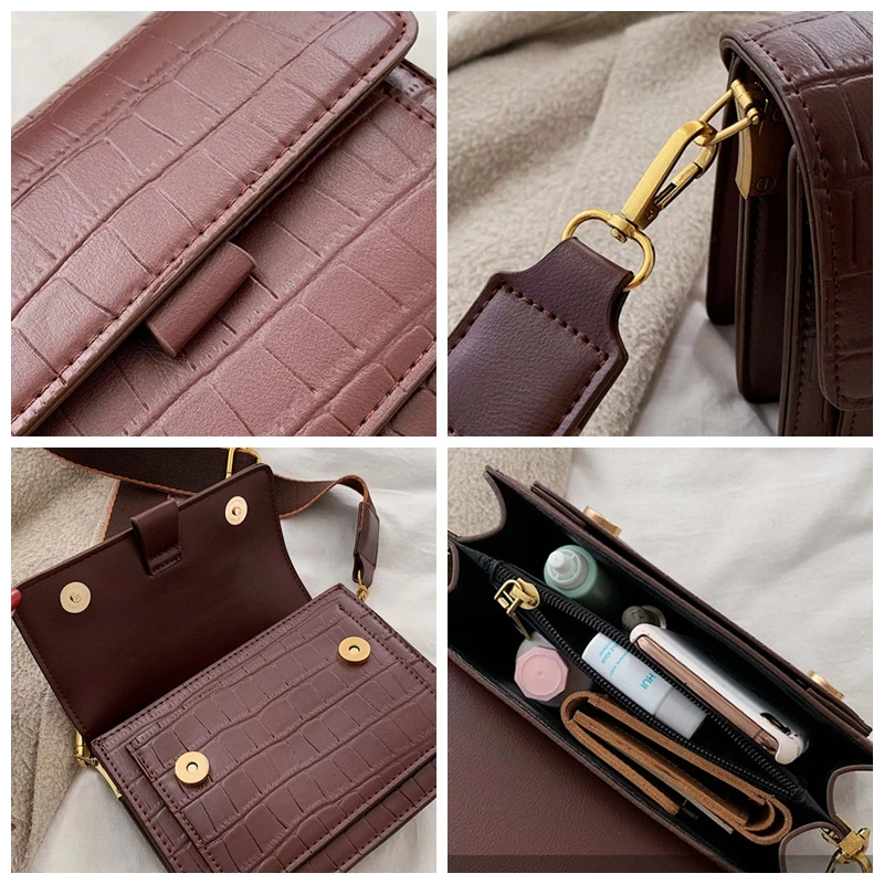 Ретро каменный узор сумки через плечо для женщин Простые из искусственной кожи однотонные женские сумки через плечо Модные женские дорожные сумки