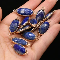natural gemstone pendants faceted lapis lazuli double hole connector for jewelry making diy women necklace bracelet crafts