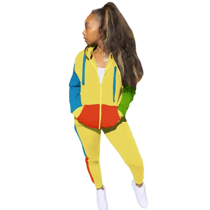 

Женский спортивный костюм из 2 предметов, Повседневная Женская Спортивная одежда на весну и осень, пальто на молнии с капюшоном и длинные бр...