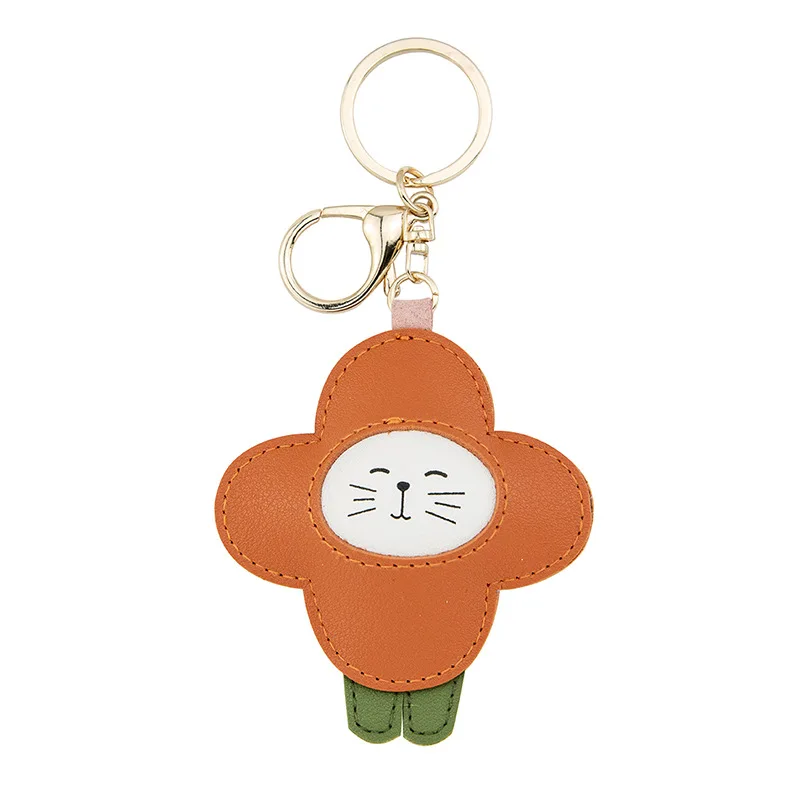 

Creative Flower Keychain Cortical Cute Personality Animals Bag Pendant Car Key Couple's Charm Accessories Keyring New Fine Gift