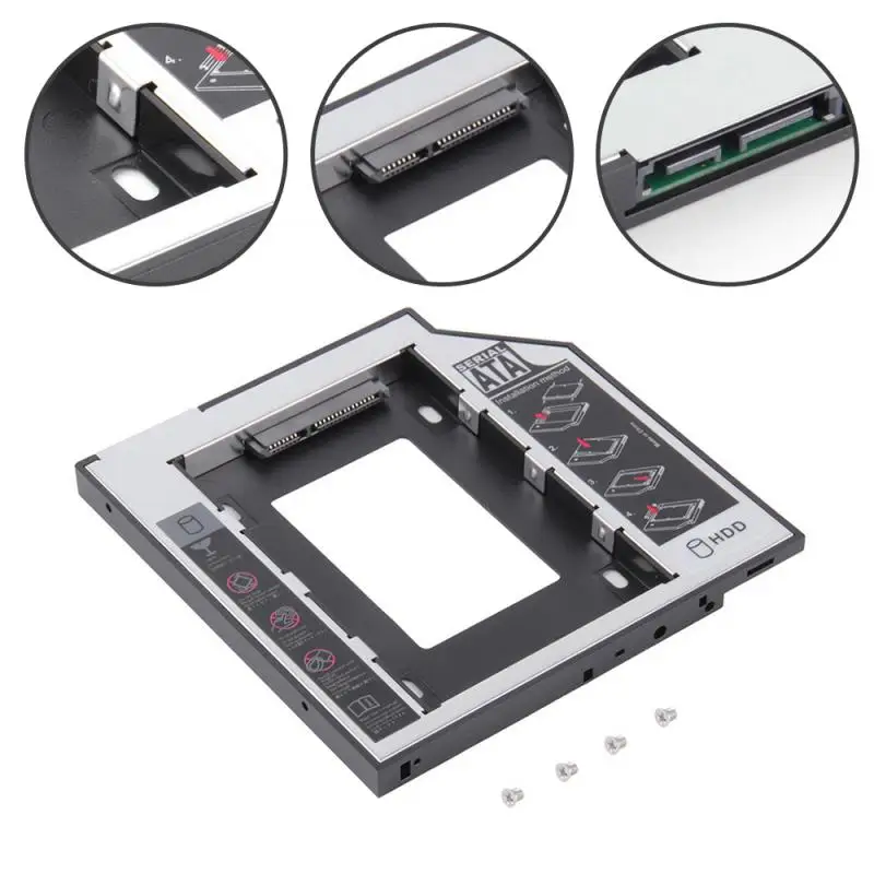 

Universal Aluminum 2nd HDD Caddy 9.5 Mm SATA 3.0 Hard Disk Drive Box Optibay Enclosure 2.5 SSD For Laptop DVD-ROM
