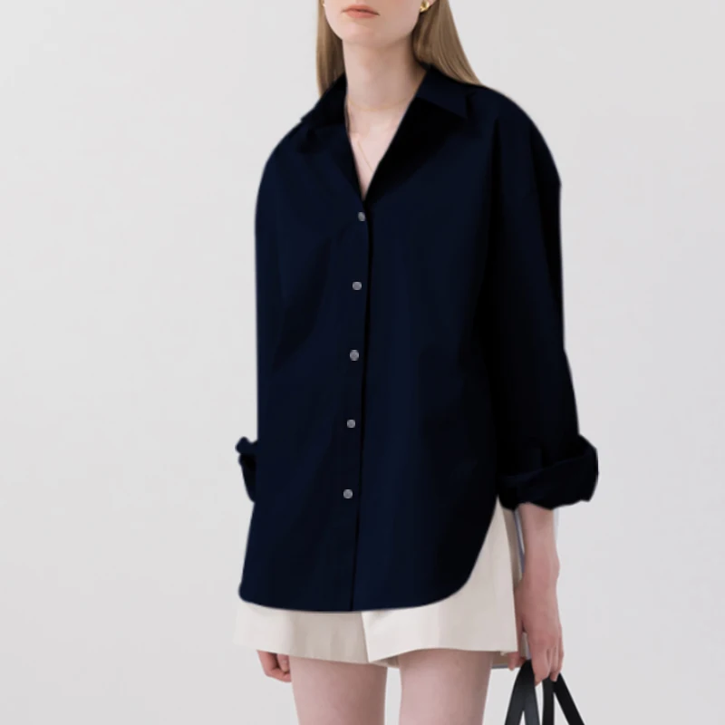 Женская рубашка из 100% хлопка Новинка осени 2021 однотонные повседневные свободные