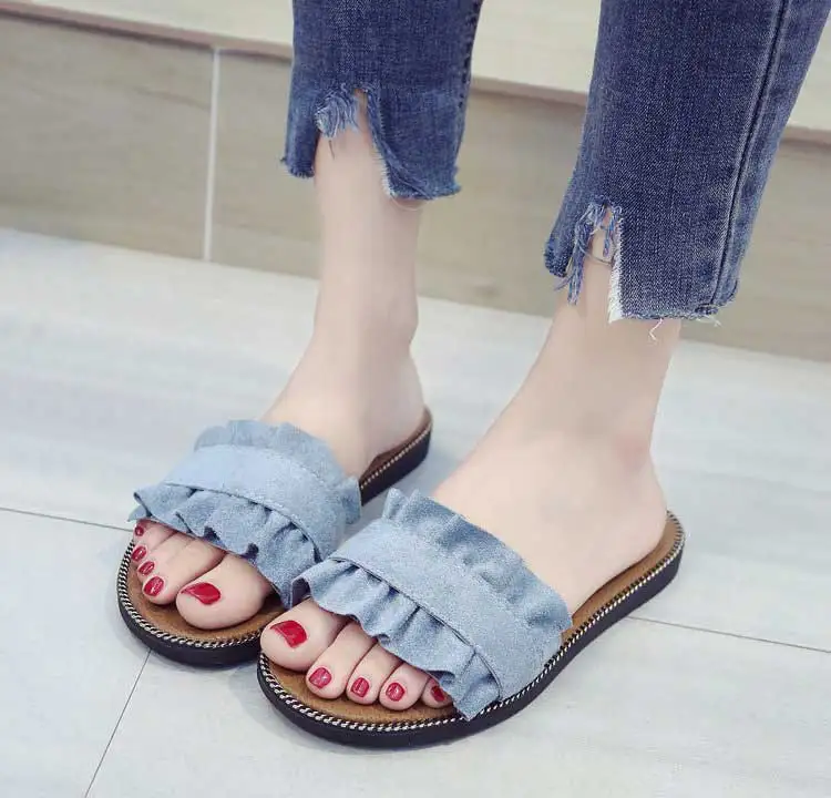 Шлепанцы женские на плоской подошве брендовые сандалии летние однотонные синие