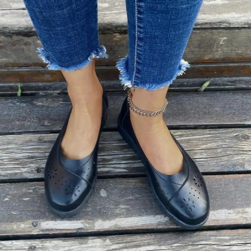 Shallow Mouth Shoes Women 2021 Spring New European and American Shallow Mouth Casual Shoes Hollow Flat Comfortable Women's Shoes