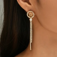 new gold circle pentagram inner long tassel fashion earrings temperament long fringed with full diamond female earrings