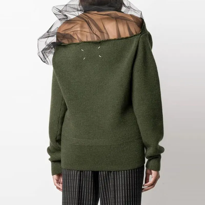 

XITAO Knitted Sweater Fashion New Women Mesh Pleated Goddess Fan Off Shoulder Elegant Minority 2020 Winter Casual Sweater ZY2300