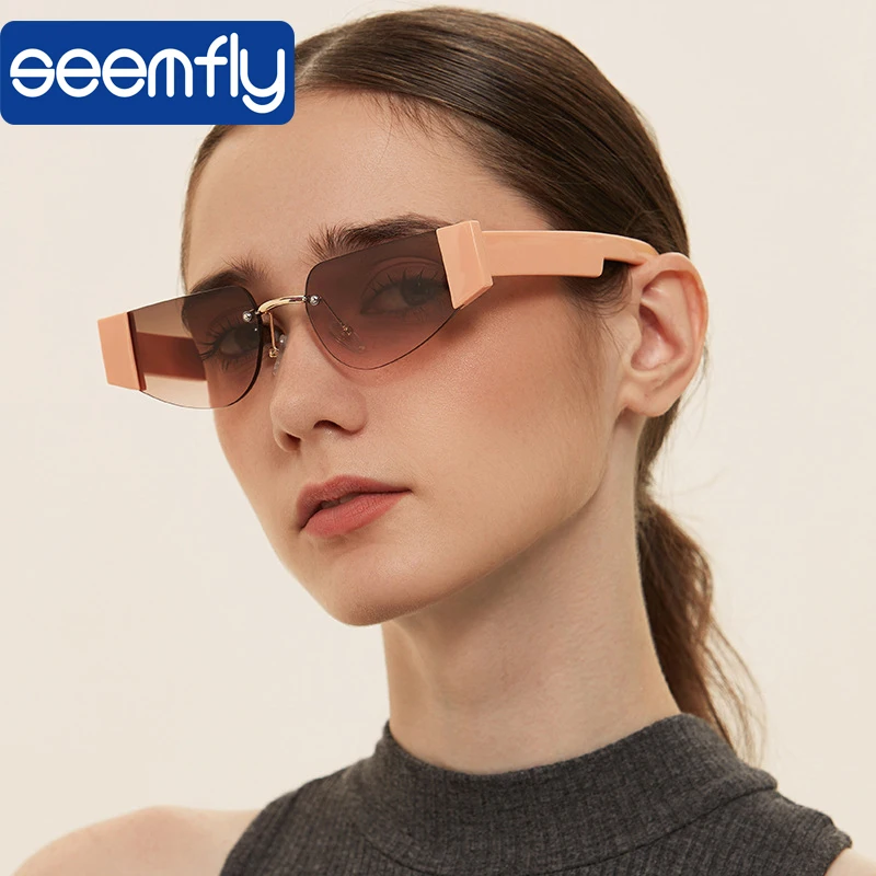 

Солнечные очки seemfly зеркальные женские, без оправы, классические, в стиле ретро, с защитой от УФ-лучей UV400, розовые, черные, коричневые