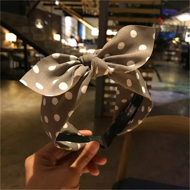 Повязка на голову женская с принтом в горошек Модный ободок перехлёстом и бантом