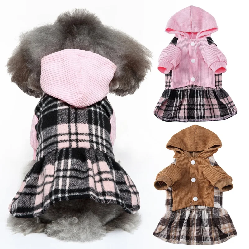 

Pet Classic Warm Dress Dog Coat Clothes Sweater Dog Skirt Classic Plaid Puppy Jacket Pet Indoor Outdoor Winter Coats