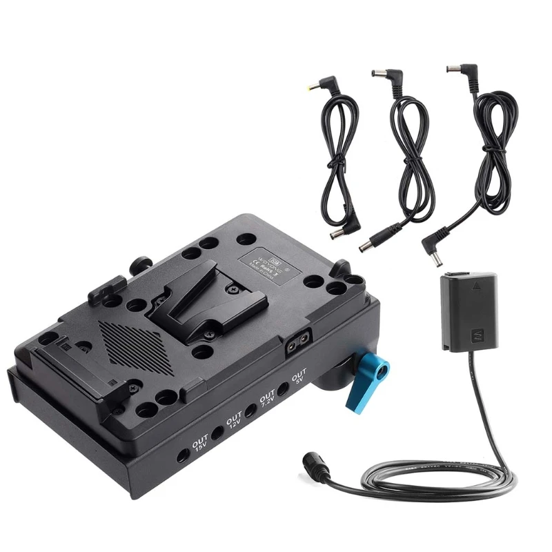 

V Mount Battery Plate Adapter with 15mm Dual Hole Rod Clamp NP-FW50 Dummy Battery for -Sony A7 A7S A7R A7II A7SII A7RII