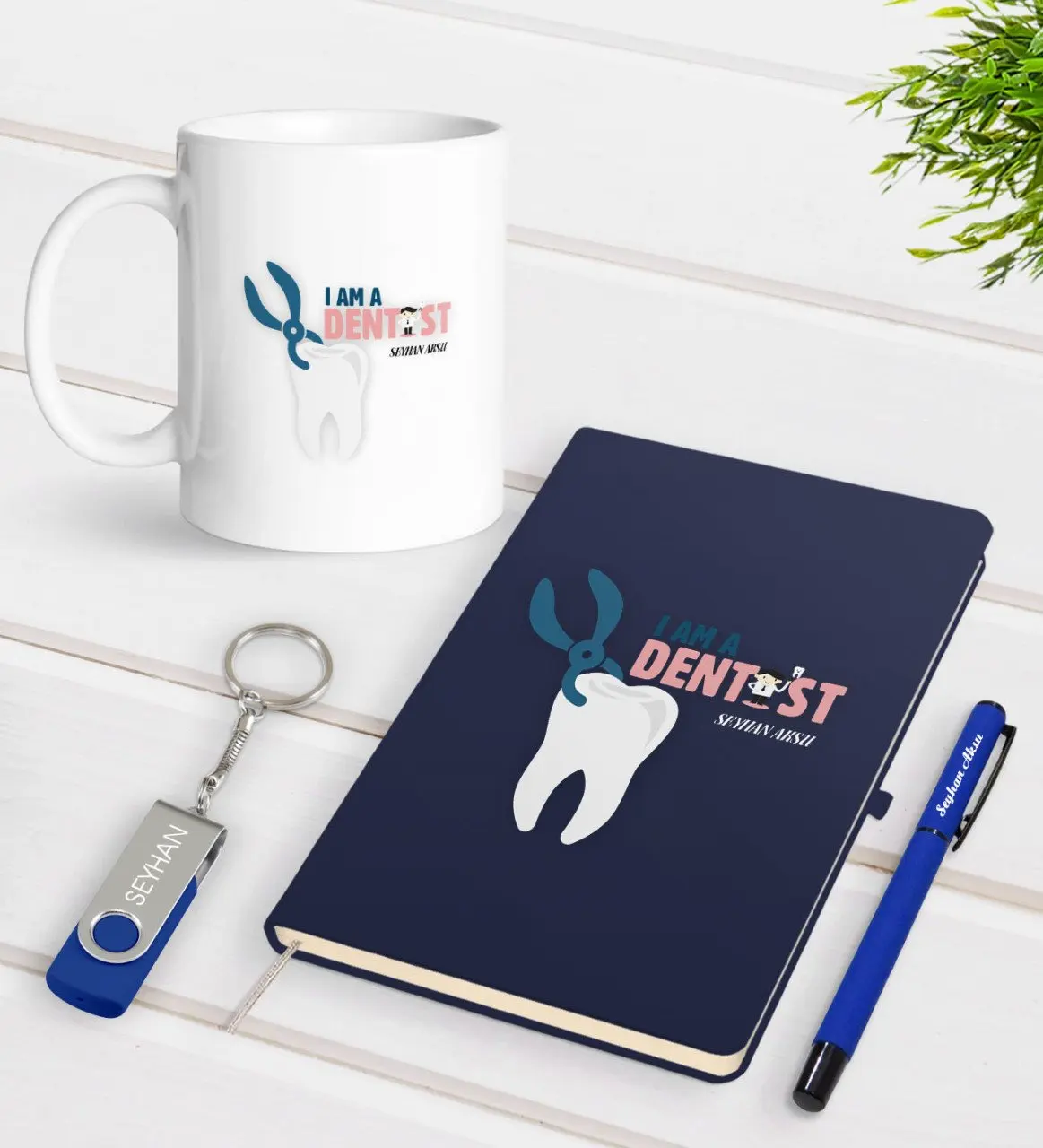 

Персонализированные Стоматологическая тематические Темно-синие ручка для записной книжки чашка 32 ГБ памяти USB подарок Seti-1