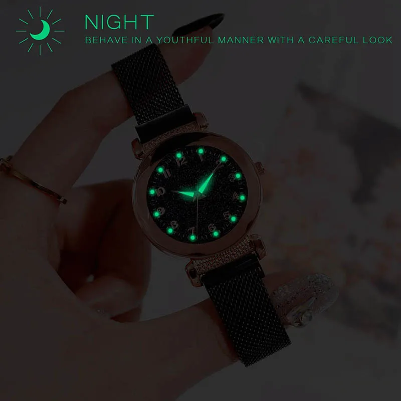 Креативные звездное небо часы женские кварцевые цифровые светящиеся магнитные