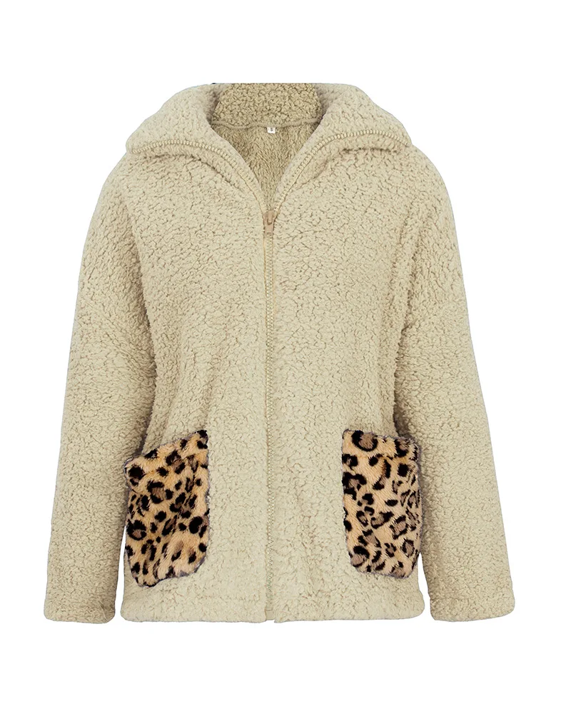 

Autumn Winter Women Leopard Patchwork Casual Zipper Teddy Coat Women Faux Fur Coat Fur Jacket Plus Size Plus Overcoat Outwear